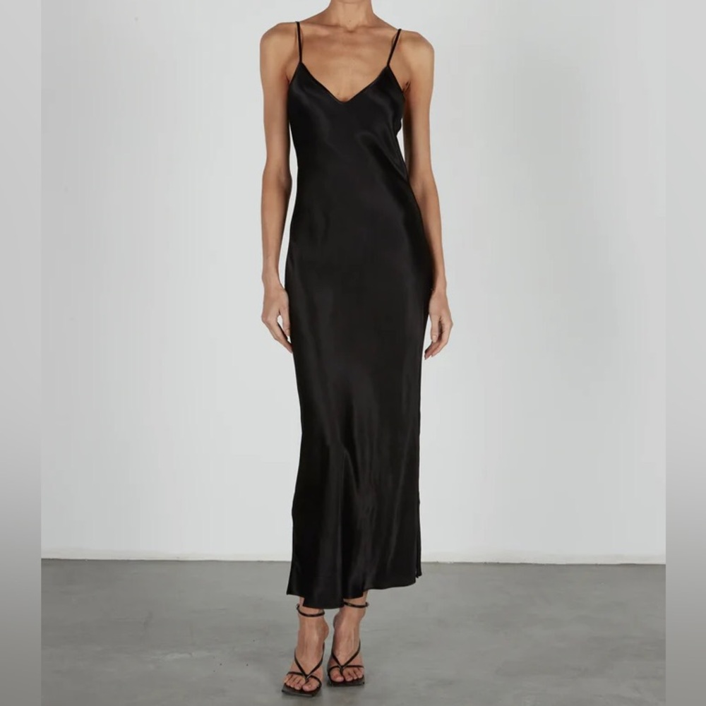 Revolve x House of Harlow 1960 Black Satin Midi Slip Dress